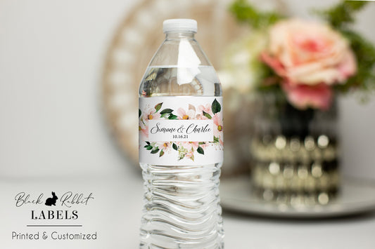 Printed Personalized Water Bottle Labels / Magnolia and Hydrangea Bouquet - MH19