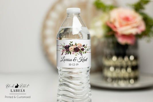 Printed Personalized Water Bottle Labels / Flowers with Glitter Bunting - GB19