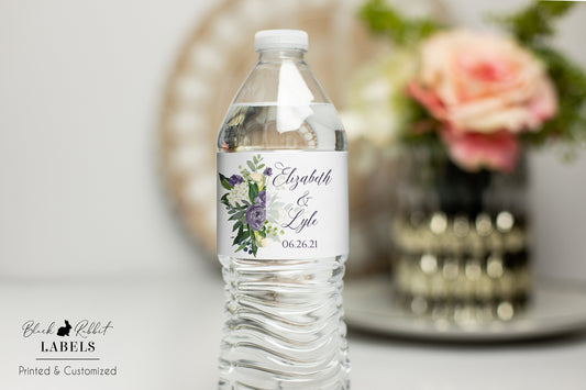 Printed Personalized Water Bottle Labels / Purple Flowers and Calla Lily - PC21