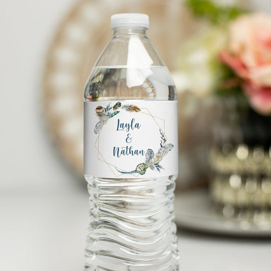 Printed Personalized Water Bottle Labels / Boho Feathers - FW21