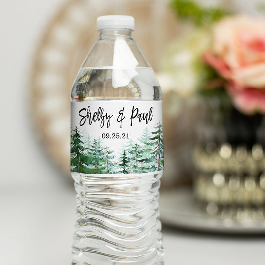 Printed Personalized Water Bottle Labels / Evergreen Trees - TR19