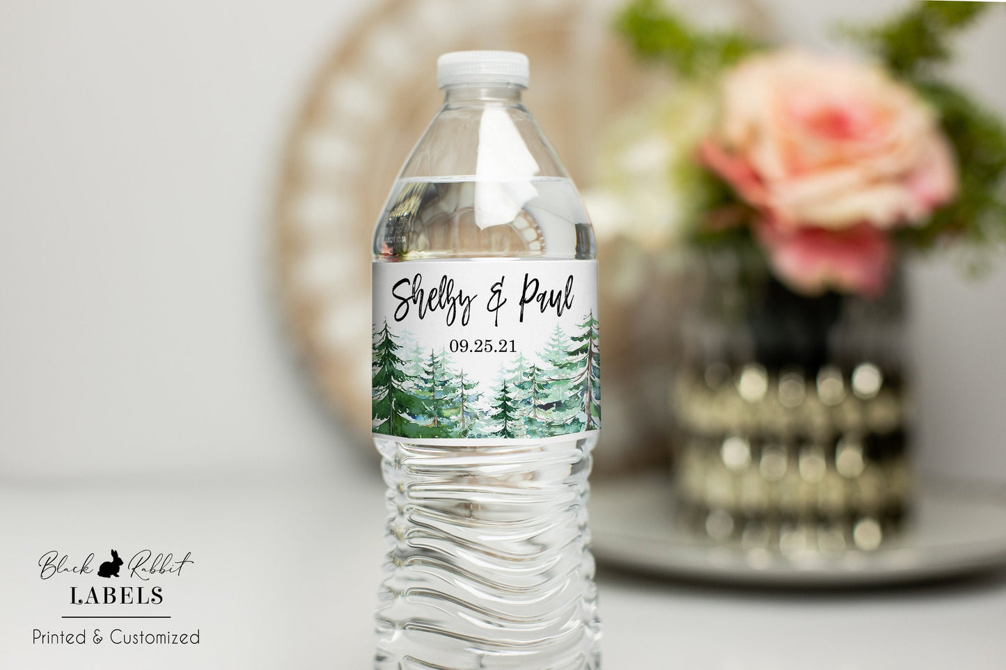 Printed Personalized Water Bottle Labels / Evergreen Trees - TR19