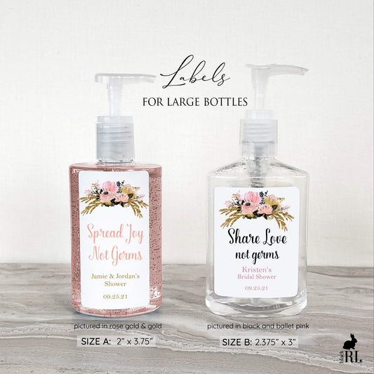 Printed Large Hand Sanitizer Labels / Glittery Pink Flowers - GP21