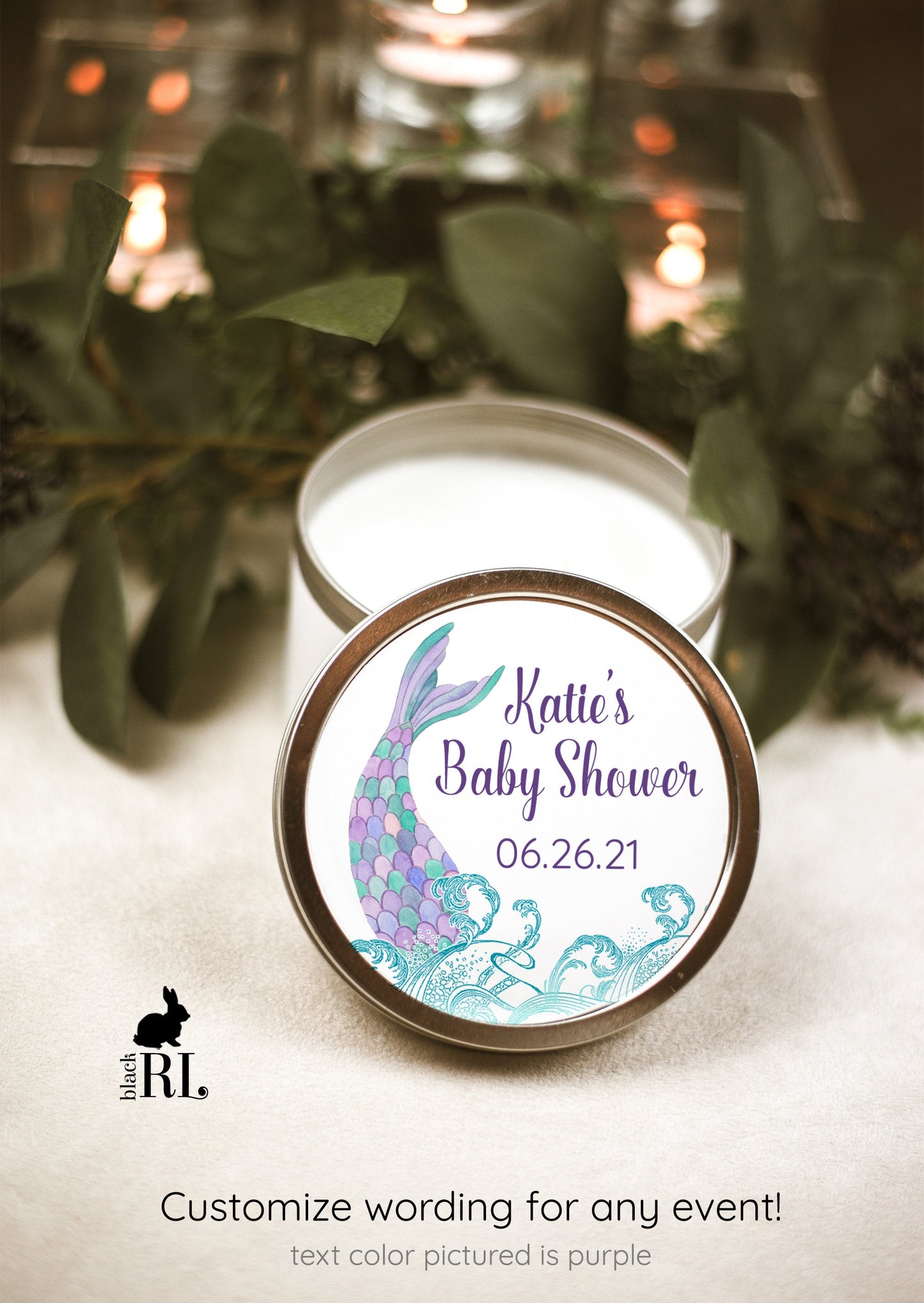 Printed Round Labels in 3 Sizes / Mermaid in Waves - MW21