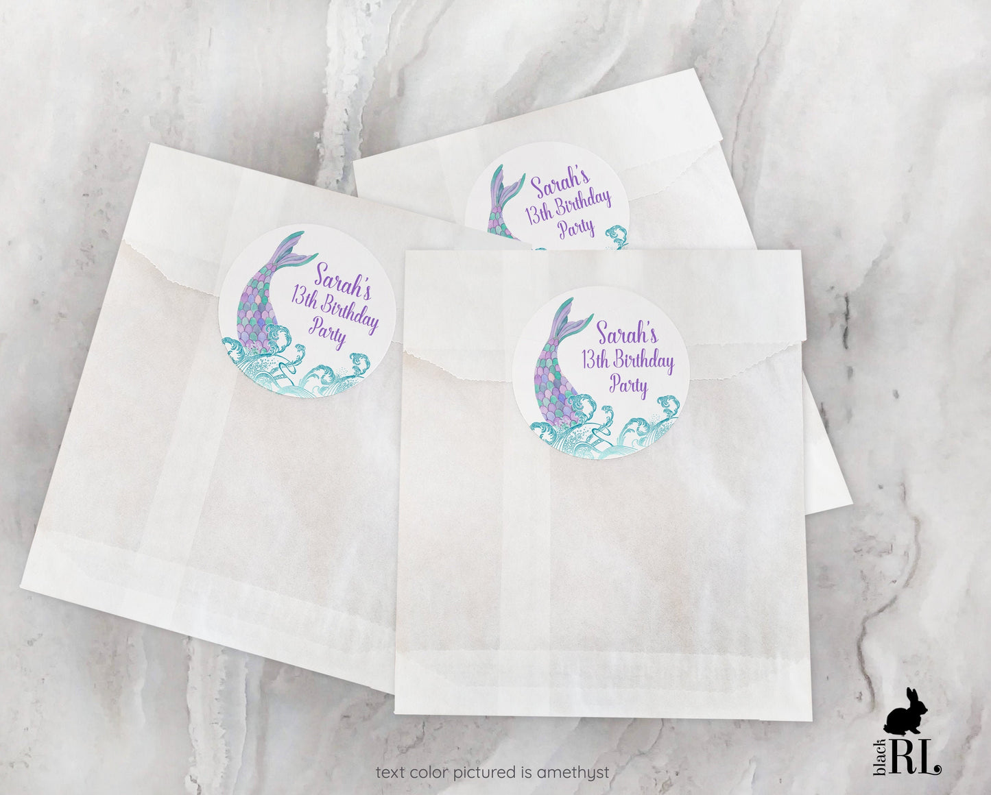 Printed Round Labels in 3 Sizes / Mermaid in Waves - MW21