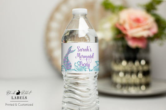 Printed Personalized Water Bottle Labels / Mermaid in Waves - MW21