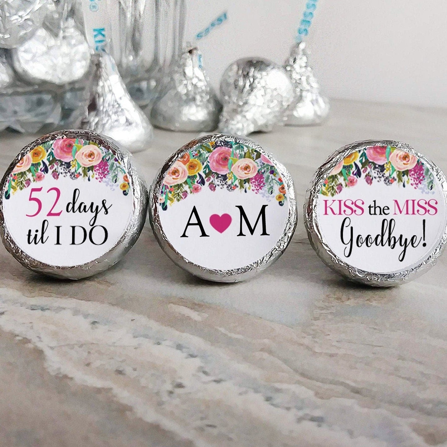 Printed Chocolate Kiss Stickers / Colorful Blossoms - CB20