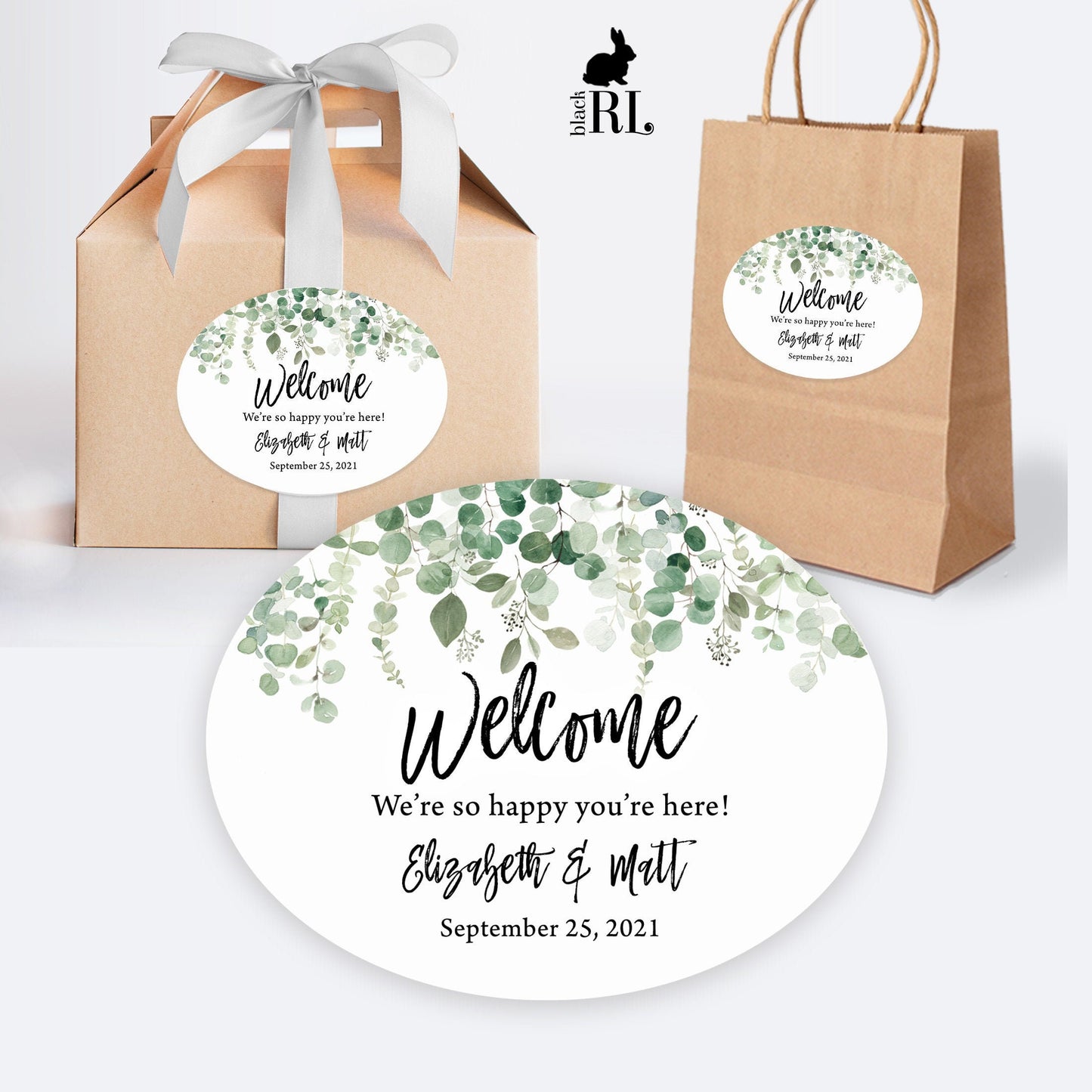 Printed Oval Bag and Box Labels / Falling Eucalyptus -  FE20