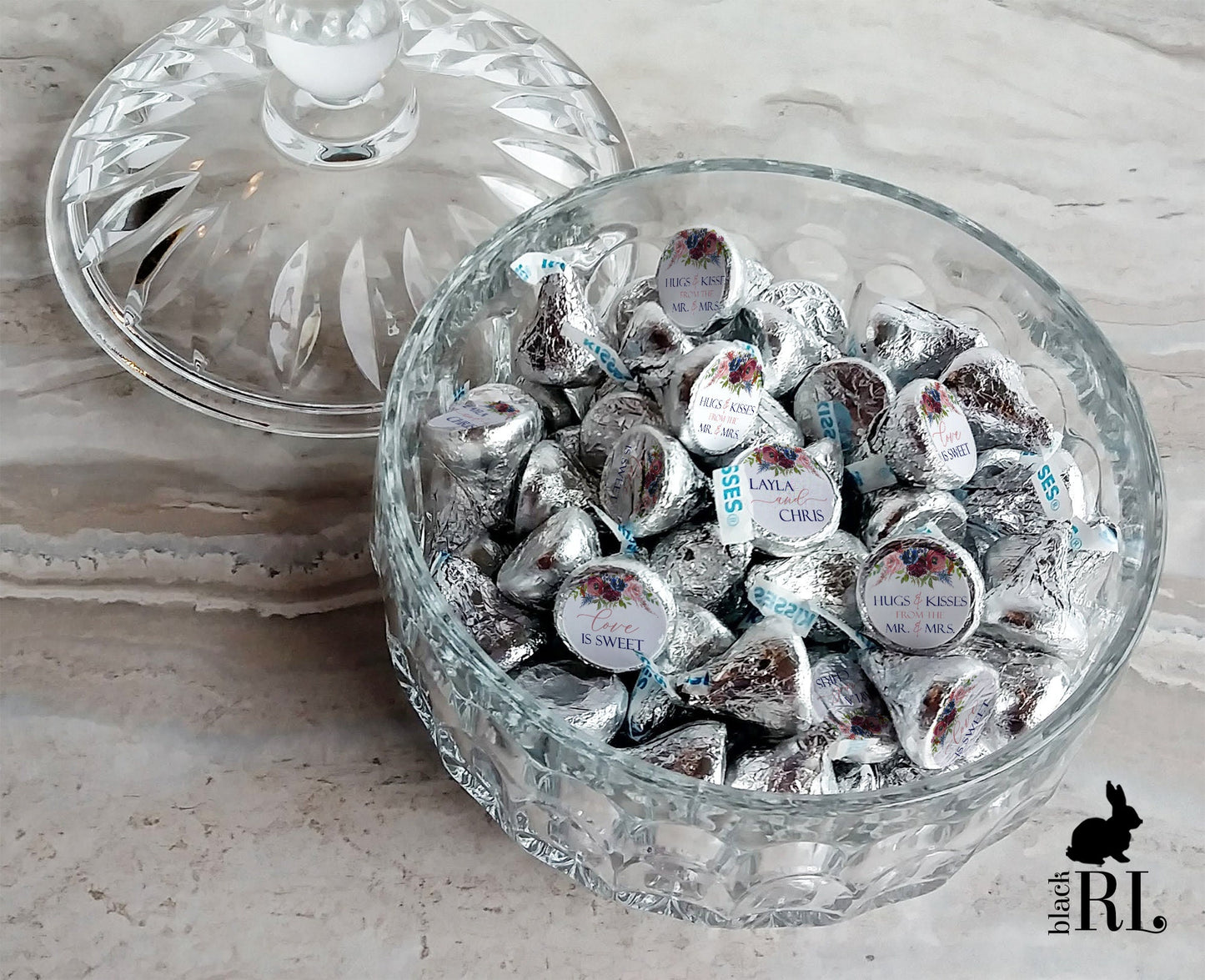 Printed Chocolate Kiss Stickers / Navy and Red Flowers - NR21
