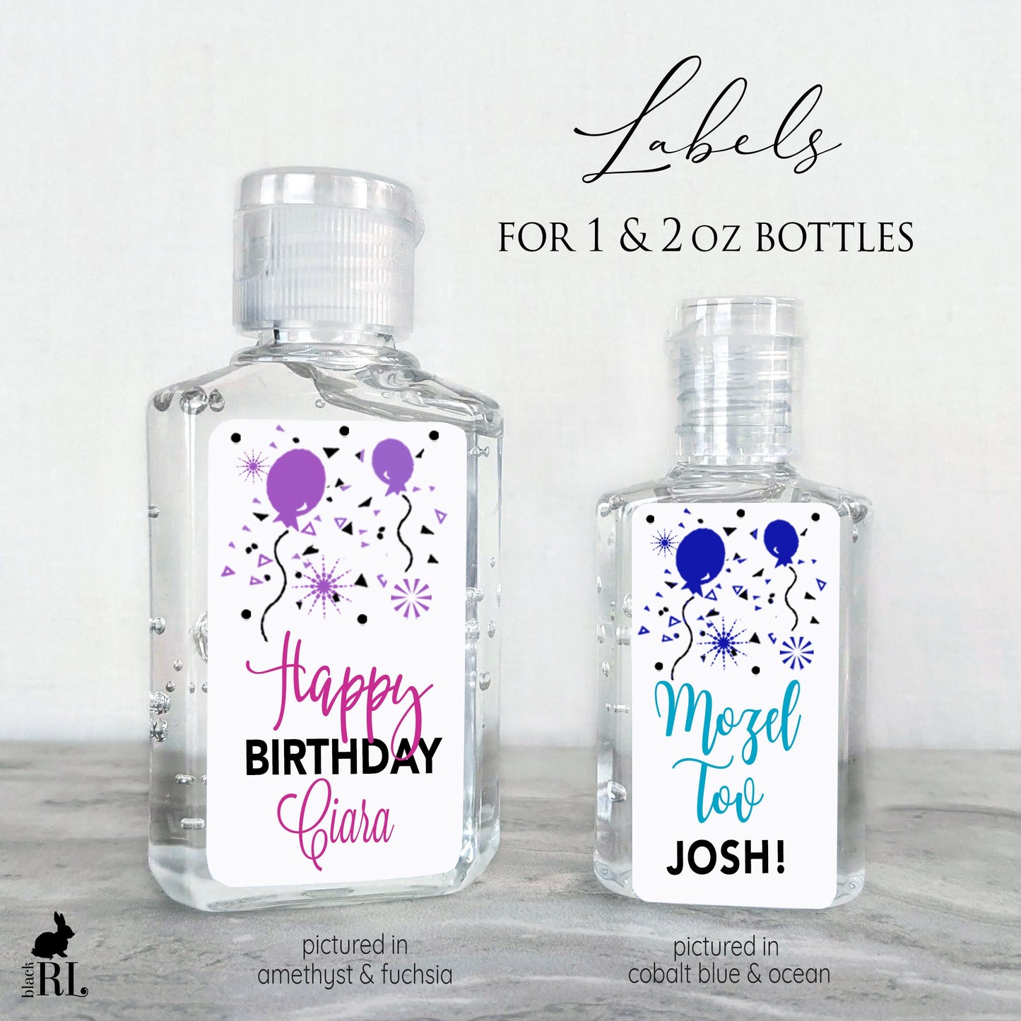Printed Small Hand Sanitizer Labels / Balloons and Confetti - BK21