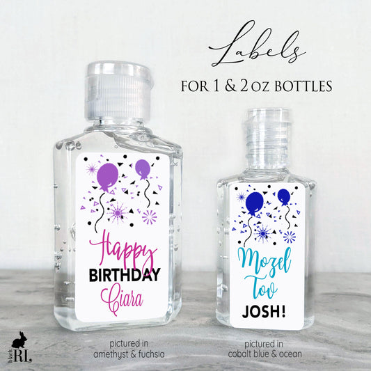 Printed Small Hand Sanitizer Labels / Balloons and Confetti - BK21