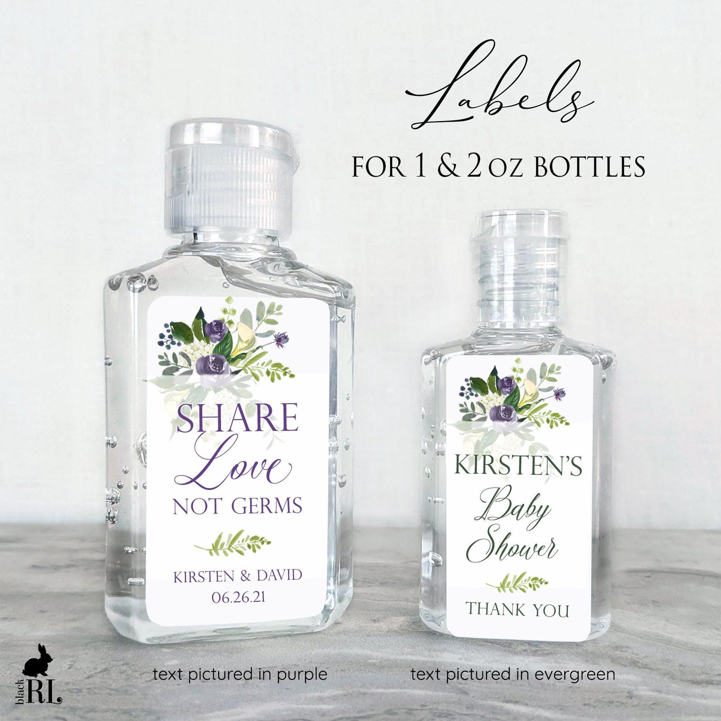 Printed Small Hand Sanitizer Labels / Purple and Calla Lily - PC21