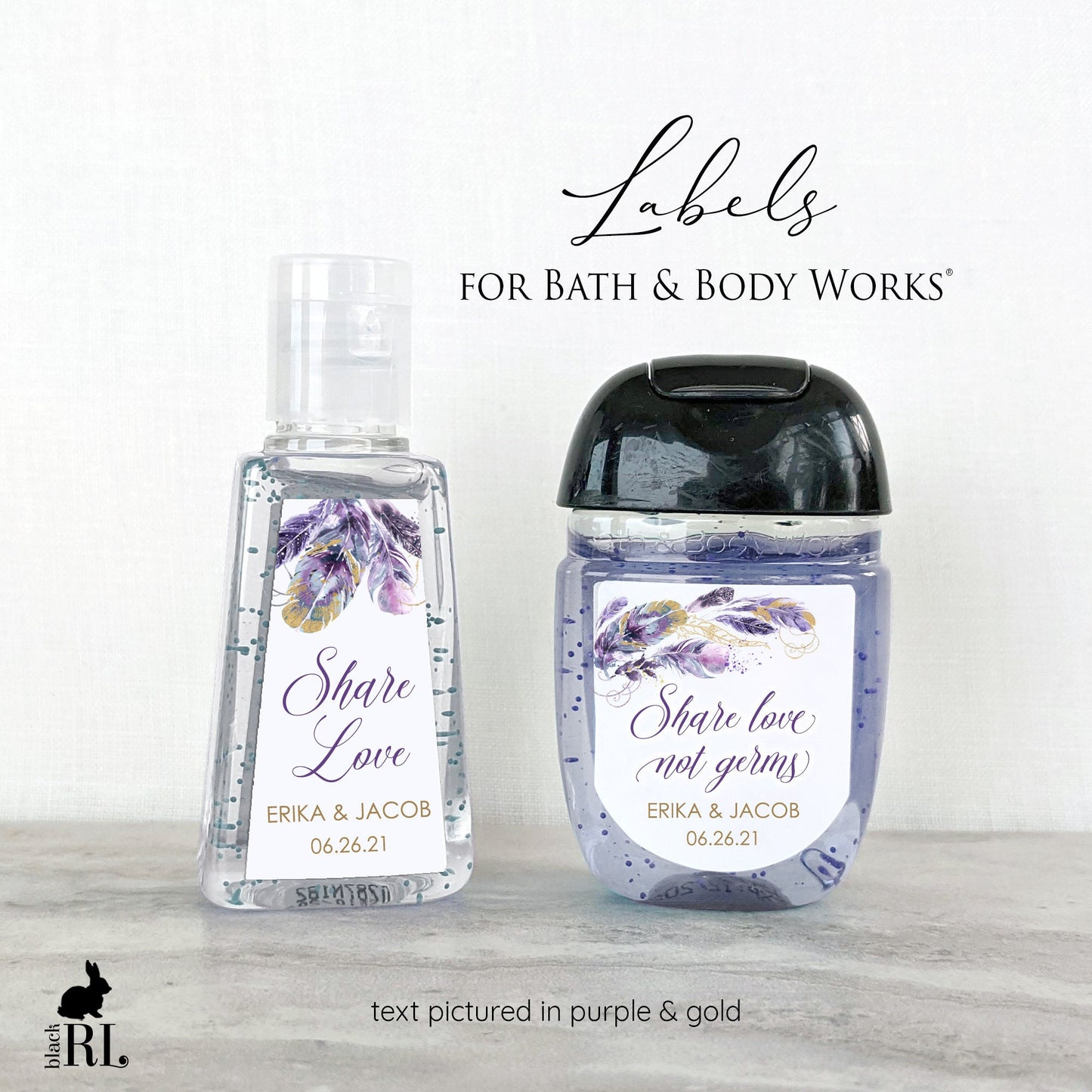 Printed Bath and Body Works® PocketBac Sanitizer Labels / Purple Boho Feathers - PF20