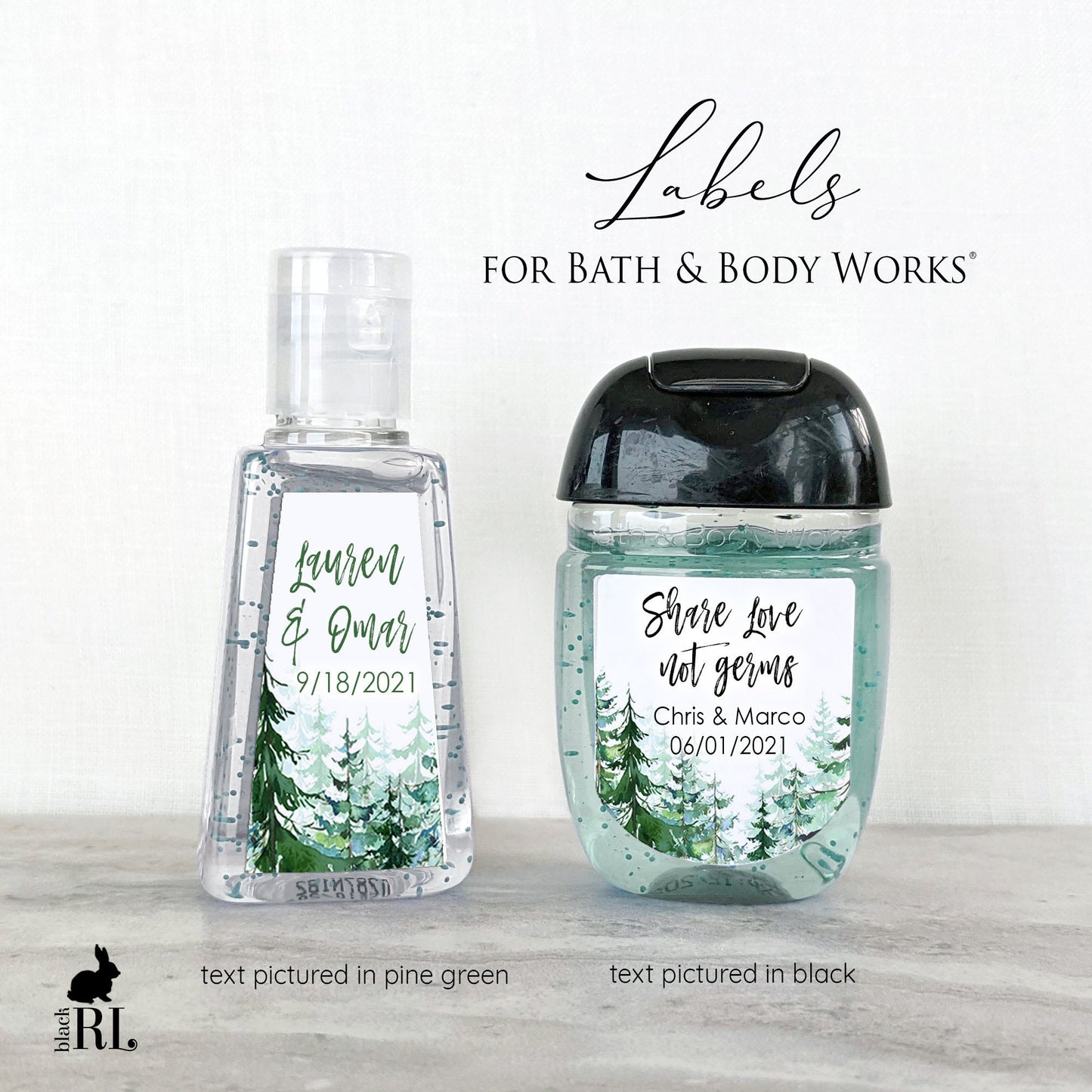 Printed Bath and Body Works® PocketBac Sanitizer Labels / Evergreen Trees - TR19