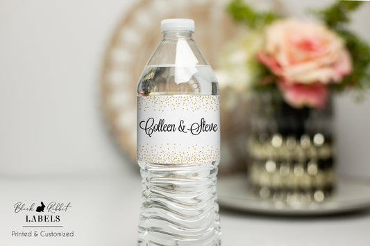 Printed Personalized Water Bottle Labels / Gold Confetti Celebration - CF19