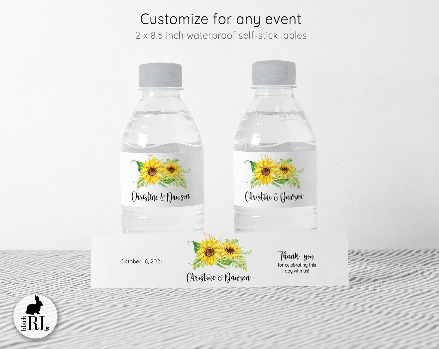 Printed Personalized Water Bottle Labels / Sunflower - SF19
