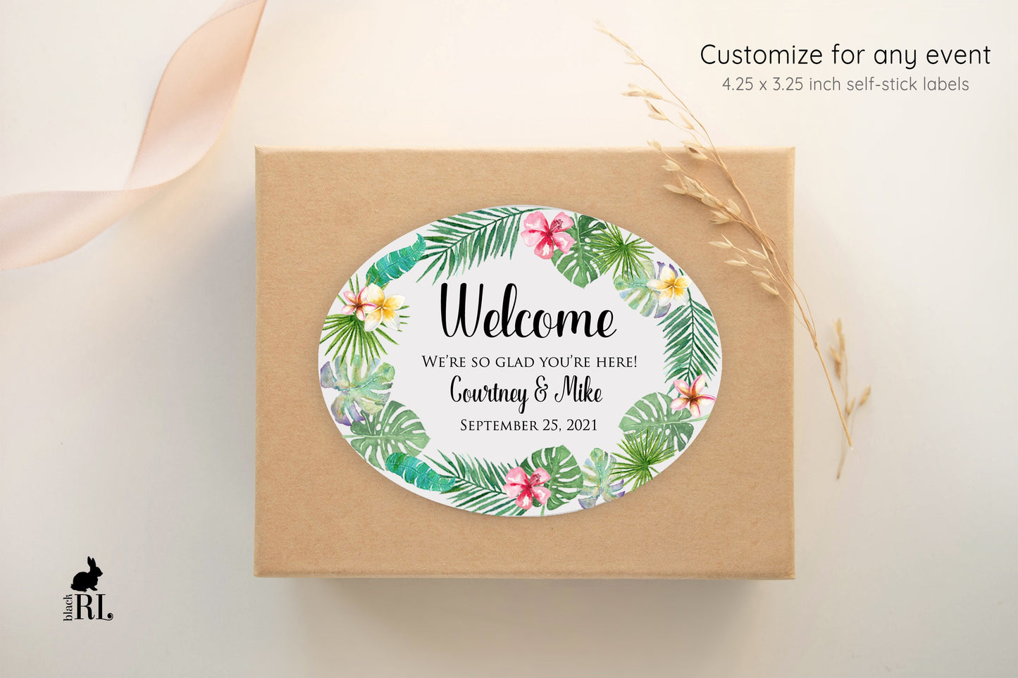 Printed Oval Bag and Box Labels / Tropical Flower Stickers -  TP19