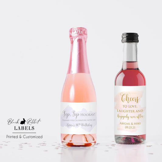 Printed Mini Wine or Mini Champagne Bottle Labels / Watercolor Wash / WC19