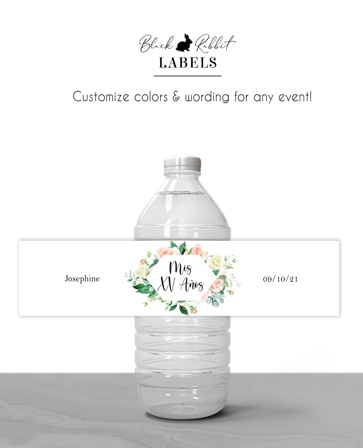 Printed Personalized Water Bottle Labels / Pink Sweet Roses - RS21