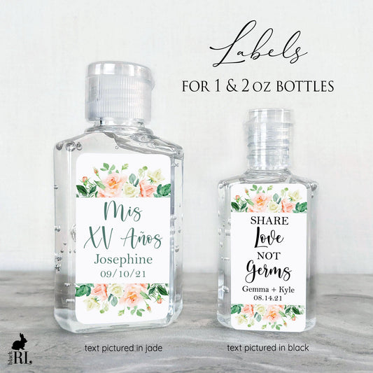 Printed Small Hand Sanitizer Labels / Pink Sweet Rose - RS21