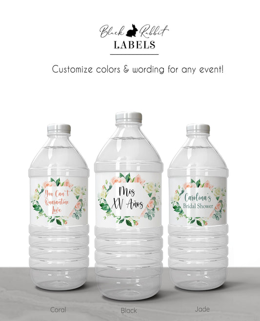 Printed Personalized Water Bottle Labels / Pink Sweet Roses - RS21