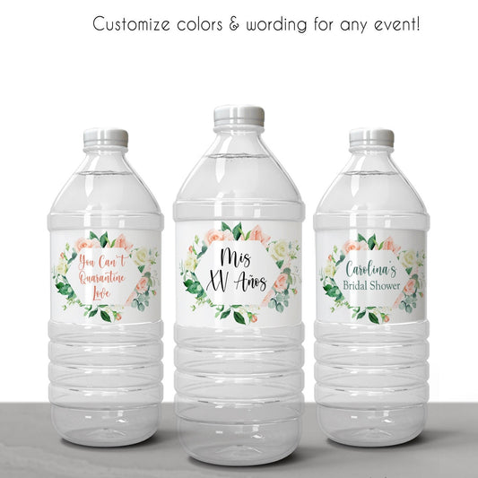 Printed Personalized Water Bottle Labels / Pink Sweet Roses - RS21