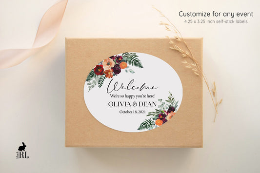 Printed Oval Bag and Box Labels / Fall Bouquets with Ferns -  FL21