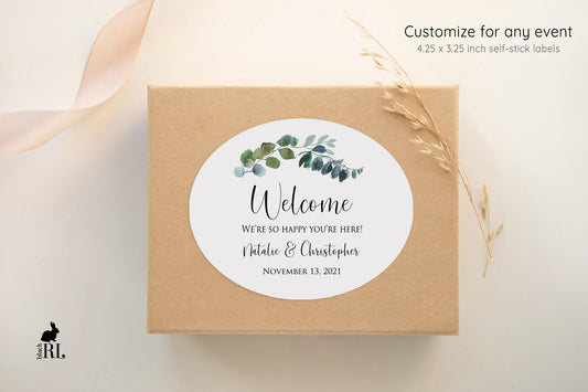 Printed Oval Bag and Box Labels / Simple Green Branch Sticker -  SE18