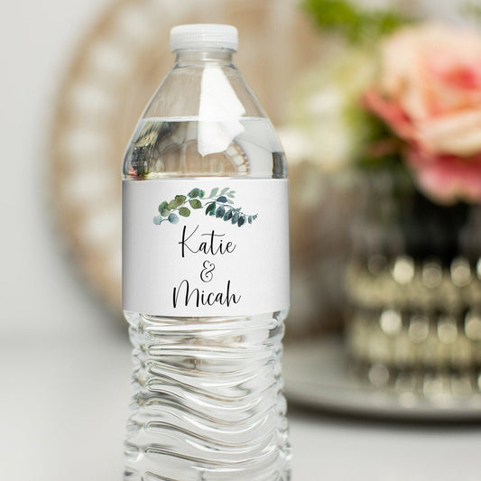 Printed Personalized Water Bottle Labels / Simple Eucalyptus Branch - SE18