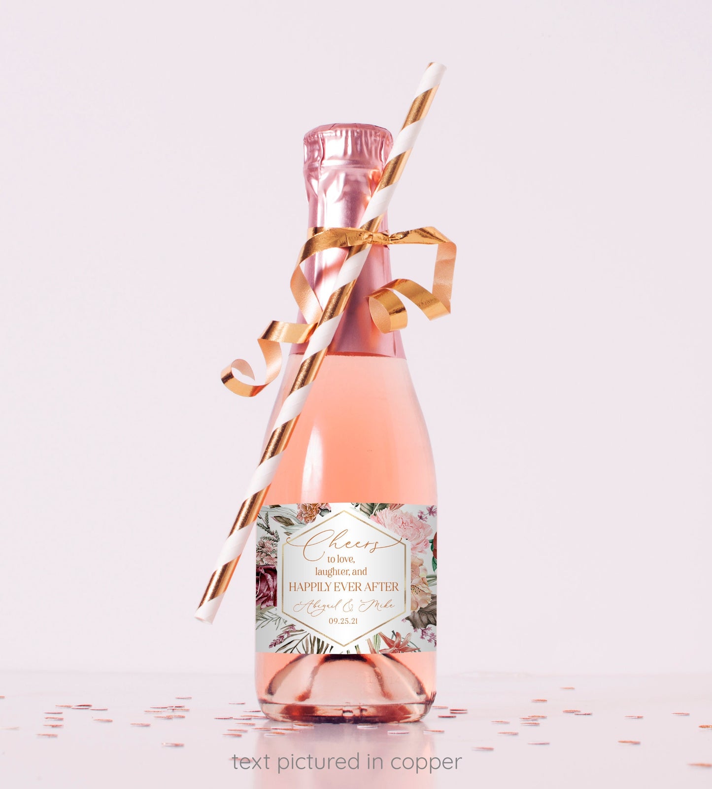 Printed Mini Wine or Mini Champagne Bottle Labels / Bohemian Large Blooms - BH21