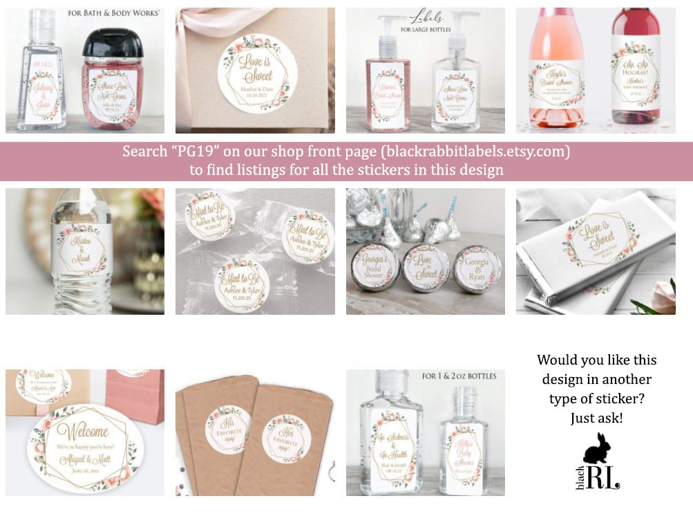 Printed Labels for Full Size Candy/Chocolate Bar / Pink Flowers in Geometric Shape - PG19