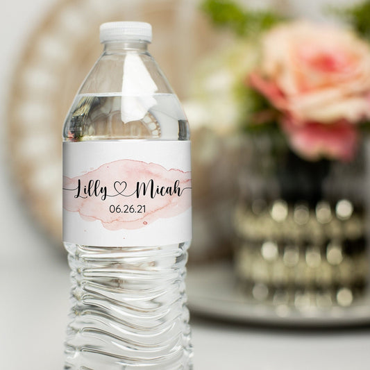 Printed Personalized Water Bottle Labels / Pink Hearts - PH21