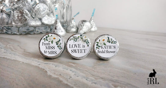 Printed Chocolate Kiss Stickers / White Blooms and Greenery - WB21