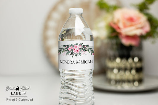 Printed Personalized Water Bottle Labels / Pink Peony Flowers in Greenery - PJ21