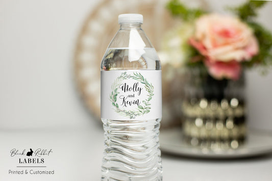 Printed Personalized Water Bottle Labels / Leaf Wreath - LW18