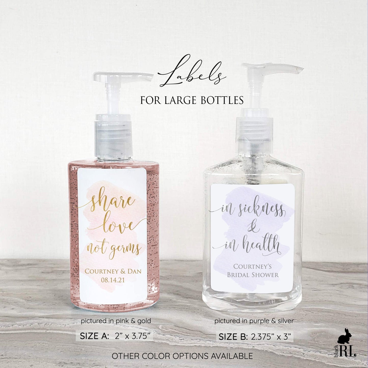 Printed Large Hand Sanitizer Labels / Watercolor wash - WC19