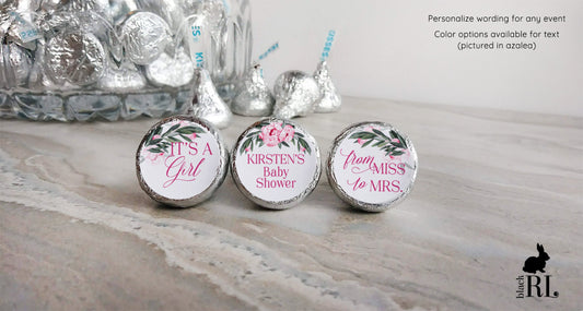 Printed Chocolate Kiss Stickers / Pink Peony - PJ21