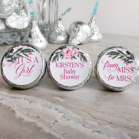 Printed Chocolate Kiss Stickers / Pink Peony - PJ21