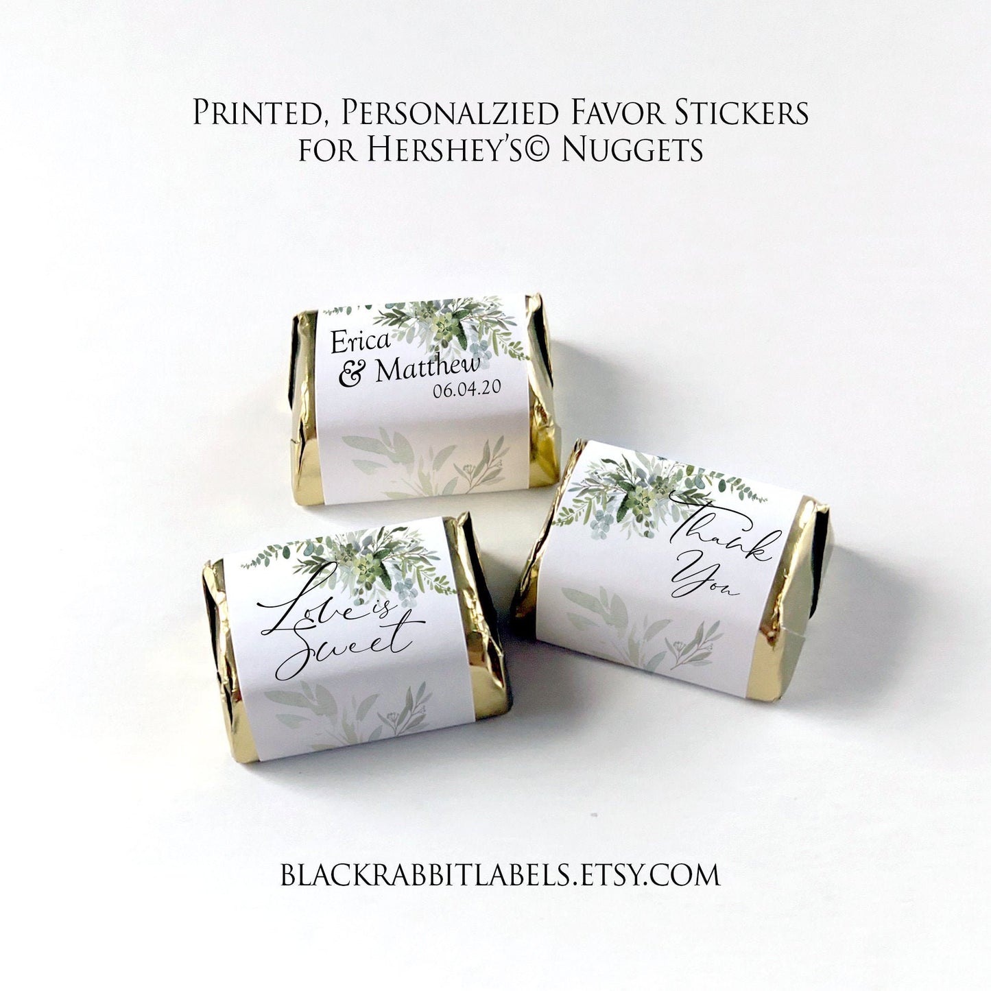 Printed Hershey's Nugget® Labels / Green Leaf Bouquet - GE20
