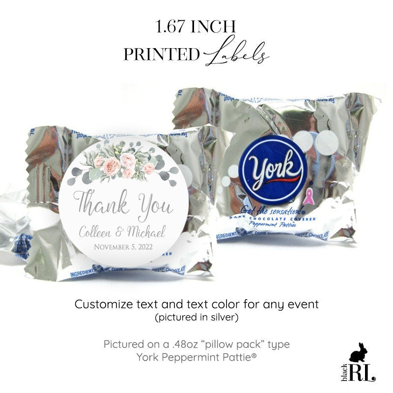 Printed York Peppermint Pattie® Favor Stickers / Rose Gold Eucalyptus - RE19