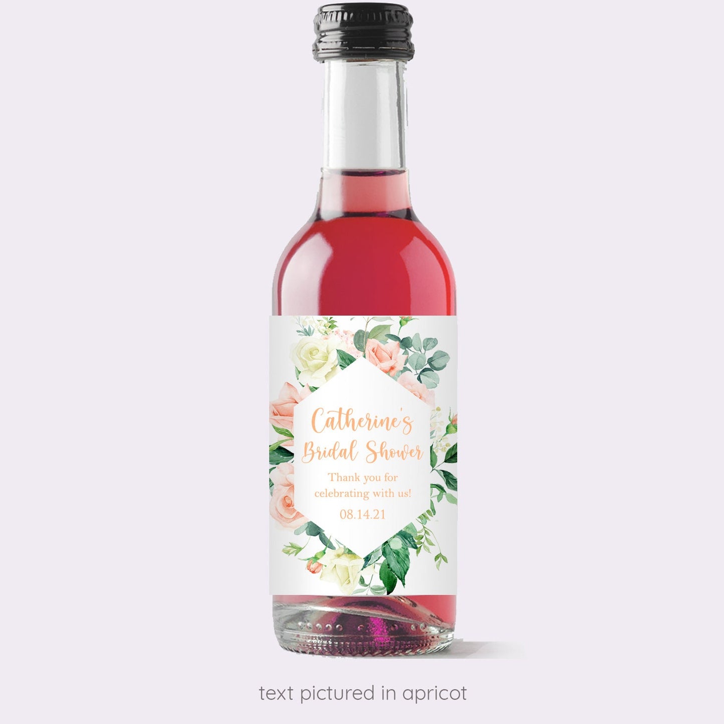Printed Mini Wine or Mini Champagne Bottle Labels / Pink Sweet Rose - RS21