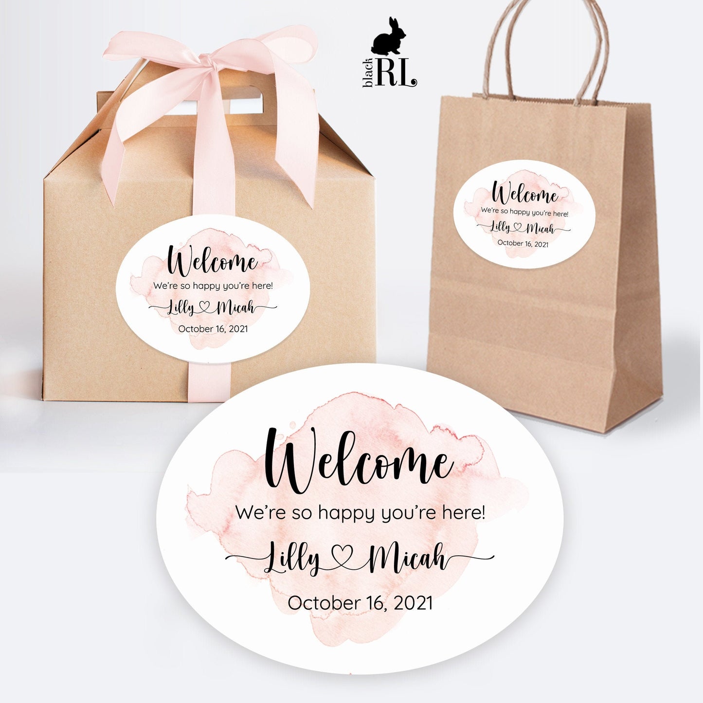 Printed Oval Bag and Box Labels / Pink Hearts -  PH21