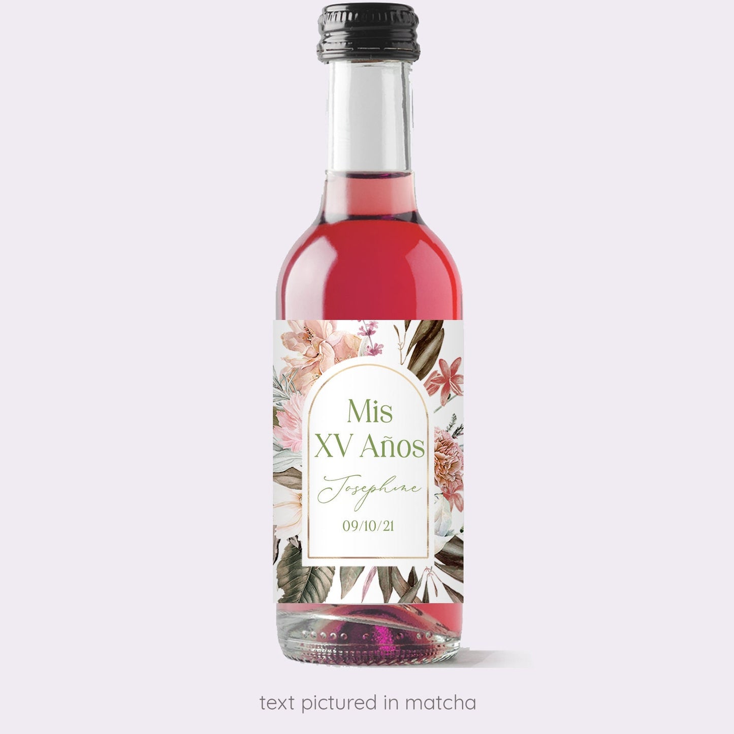 Printed Mini Wine or Mini Champagne Bottle Labels / Bohemian Large Blooms - BH21