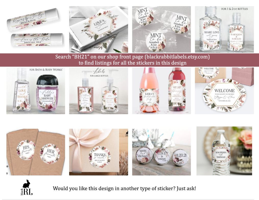 Printed Mini Wine or Mini Champagne Bottle Labels / Bohemian Large Blooms - BH21