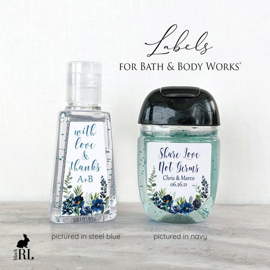 Printed Bath and Body Works® PocketBac Sanitizer Labels / Navy Flowers in Greenery - NW19