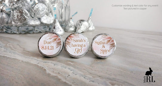 Printed Chocolate Kiss Stickers / Pampas Grass Blush Bouquets - PM21