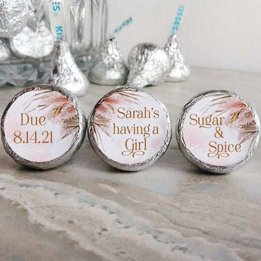 Printed Chocolate Kiss Stickers / Pampas Grass Blush Bouquets - PM21