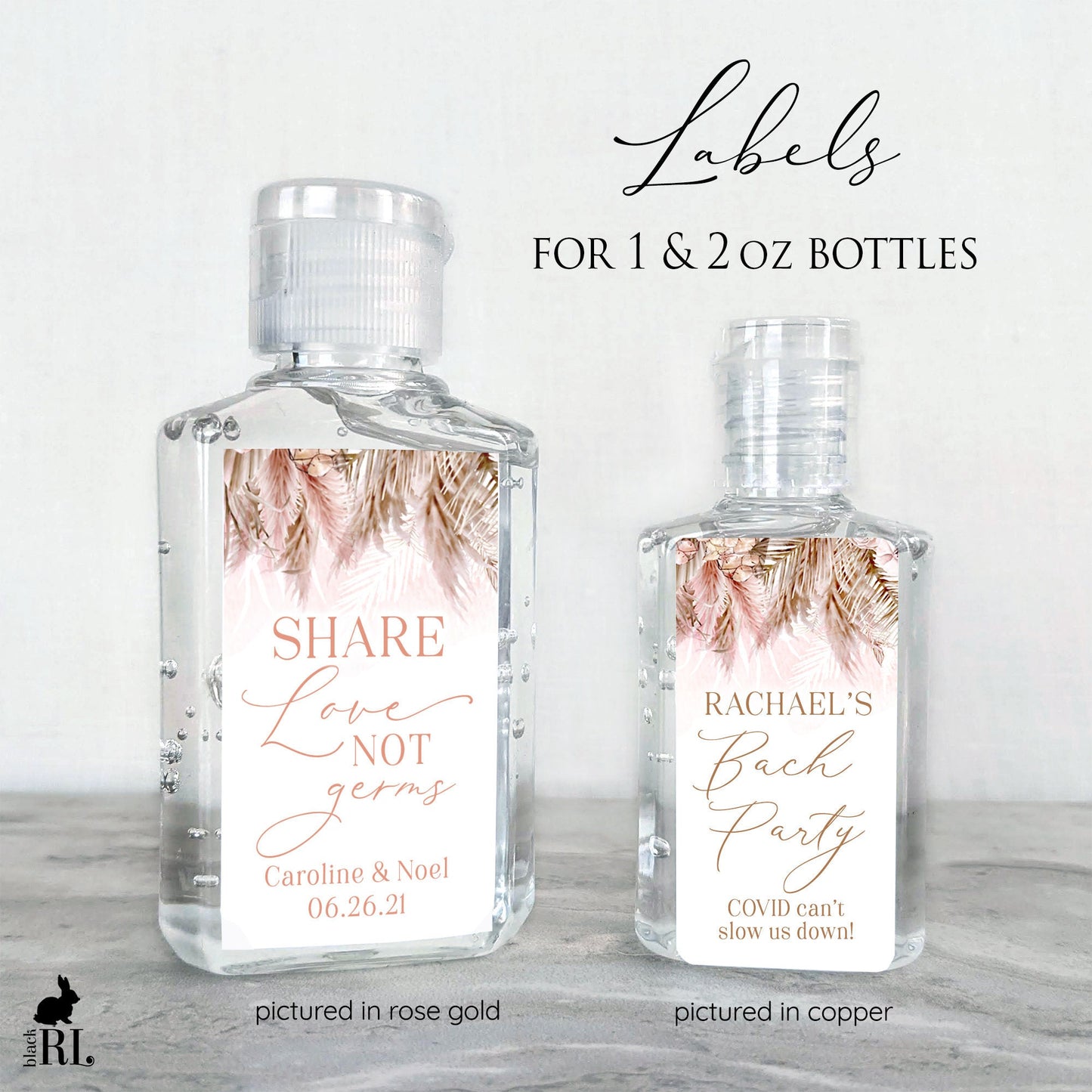 Printed Small Hand Sanitizer Labels / Blush Pampas Grass - PM21