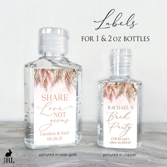 Printed Small Hand Sanitizer Labels / Blush Pampas Grass - PM21