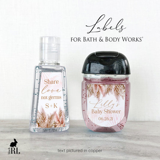 Printed Bath and Body Works® PocketBac Sanitizer Labels / Blush Pink Pampas Grass - PM21